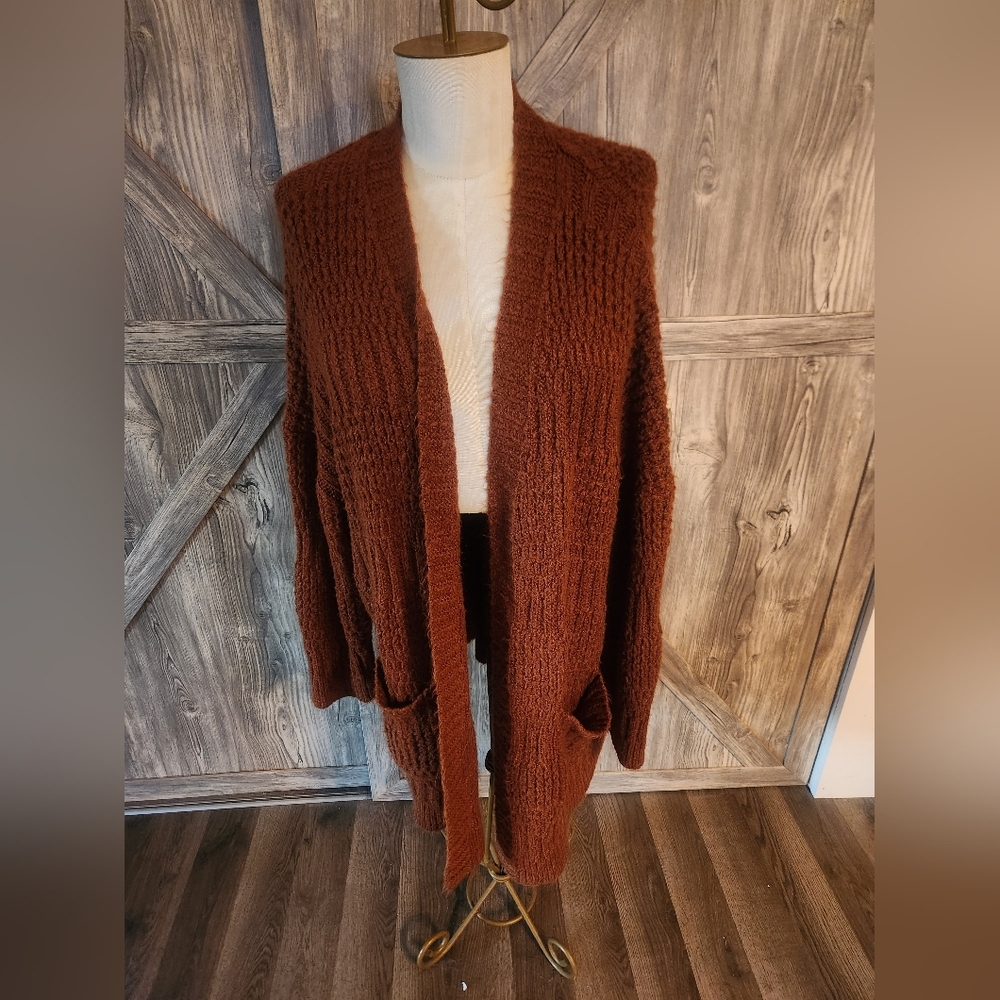 BP Rich Brown Open-Front Cardigan